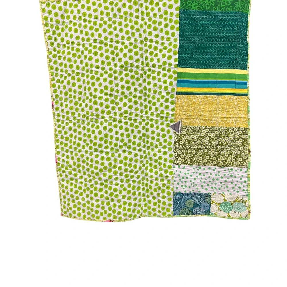 Modern Green Geometric Patchwork Quilt 40x40 Wall Hanging Small Throw